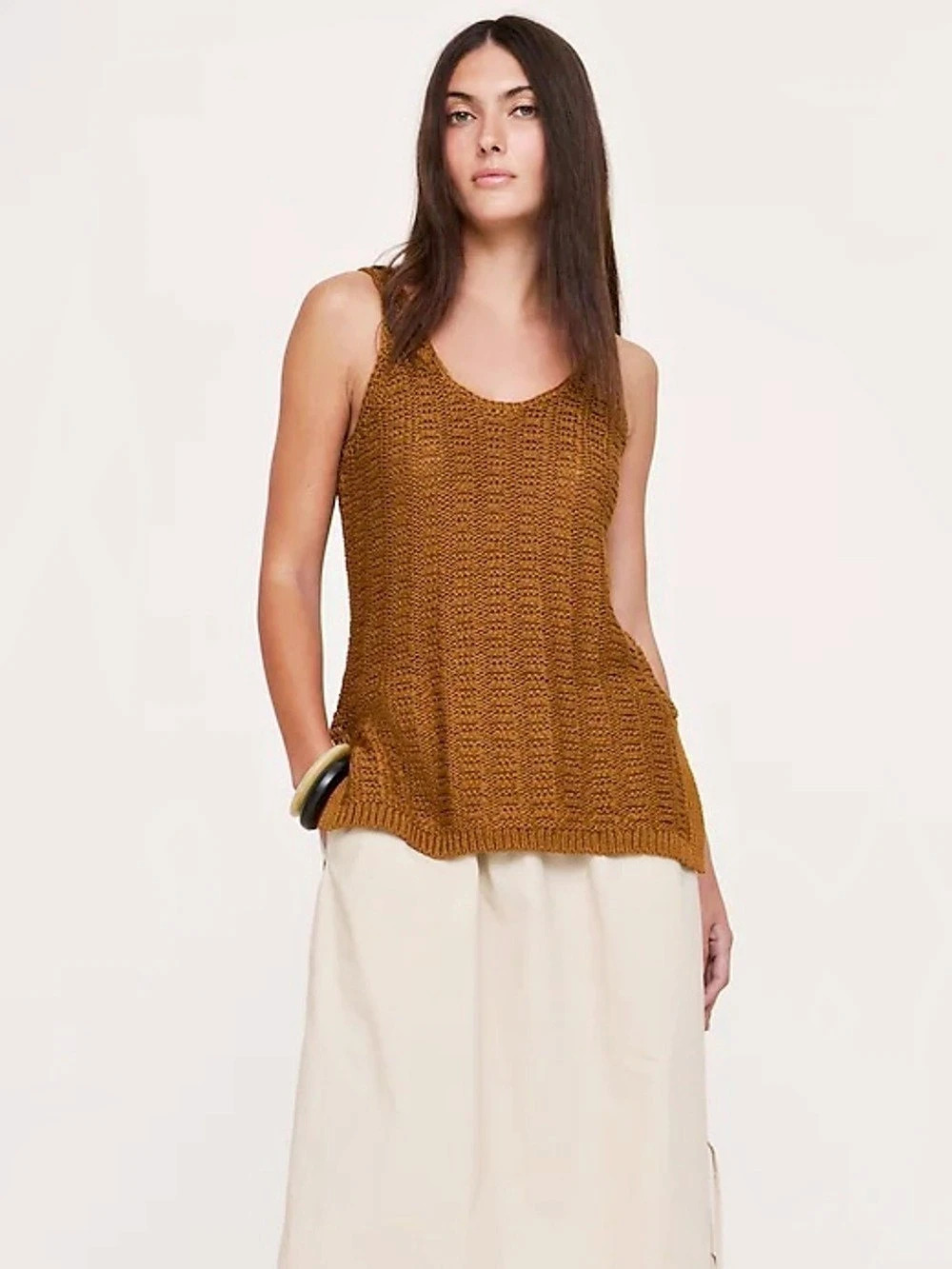 Banana Republic Open Knit Tank Crochet Tank Top in Brown Size Small NWT